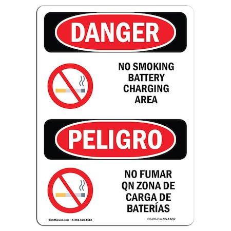 Signmission OSHA, No Smoking Battery Charging Area Bilingual, 24in X 18in Rigid Plastic, OS-DS-P-1824-VS-1482 OS-DS-P-1824-VS-1482